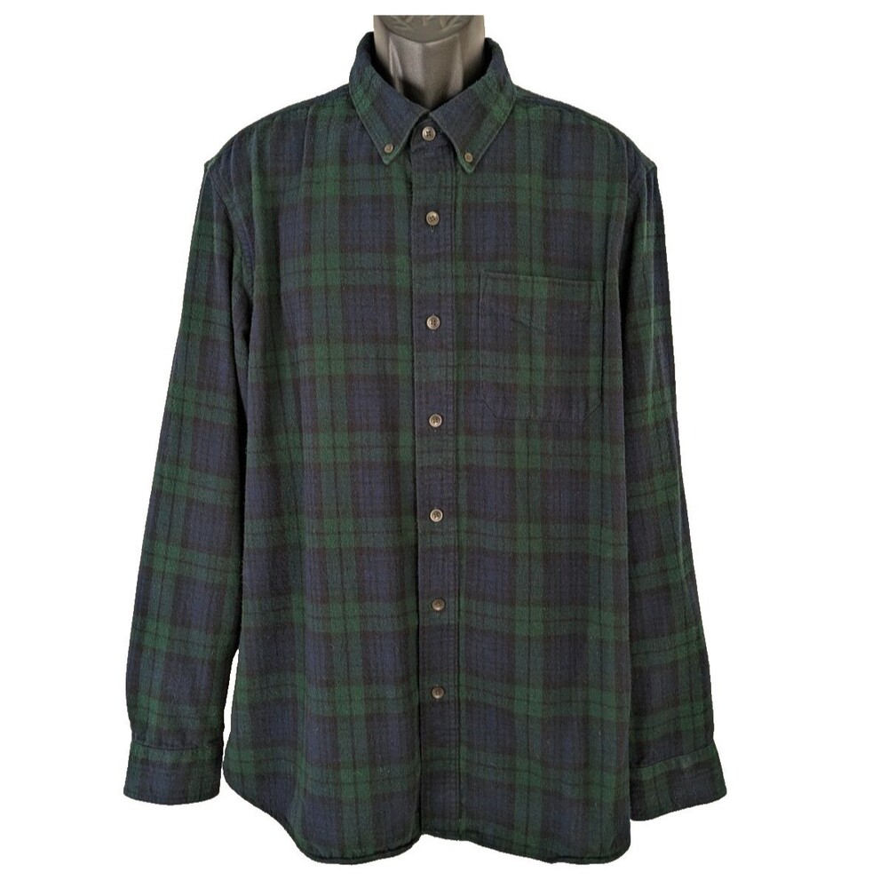 LL Bean Traditional Fit Men's LG Blue Green Plaid Long Sleeve Flannel Shirt